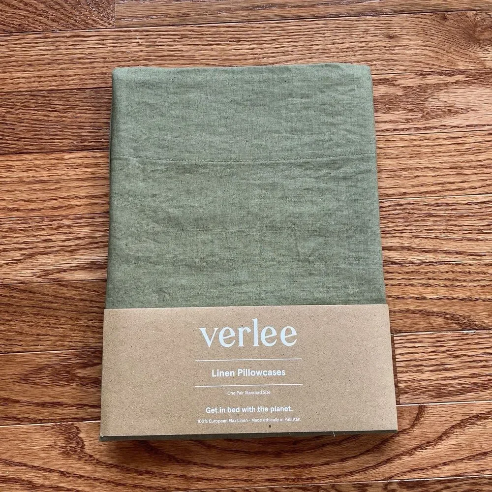 TUFT & NEEDLE 100% Linen European Flax 2 Standard Pillowcases Green Moss New